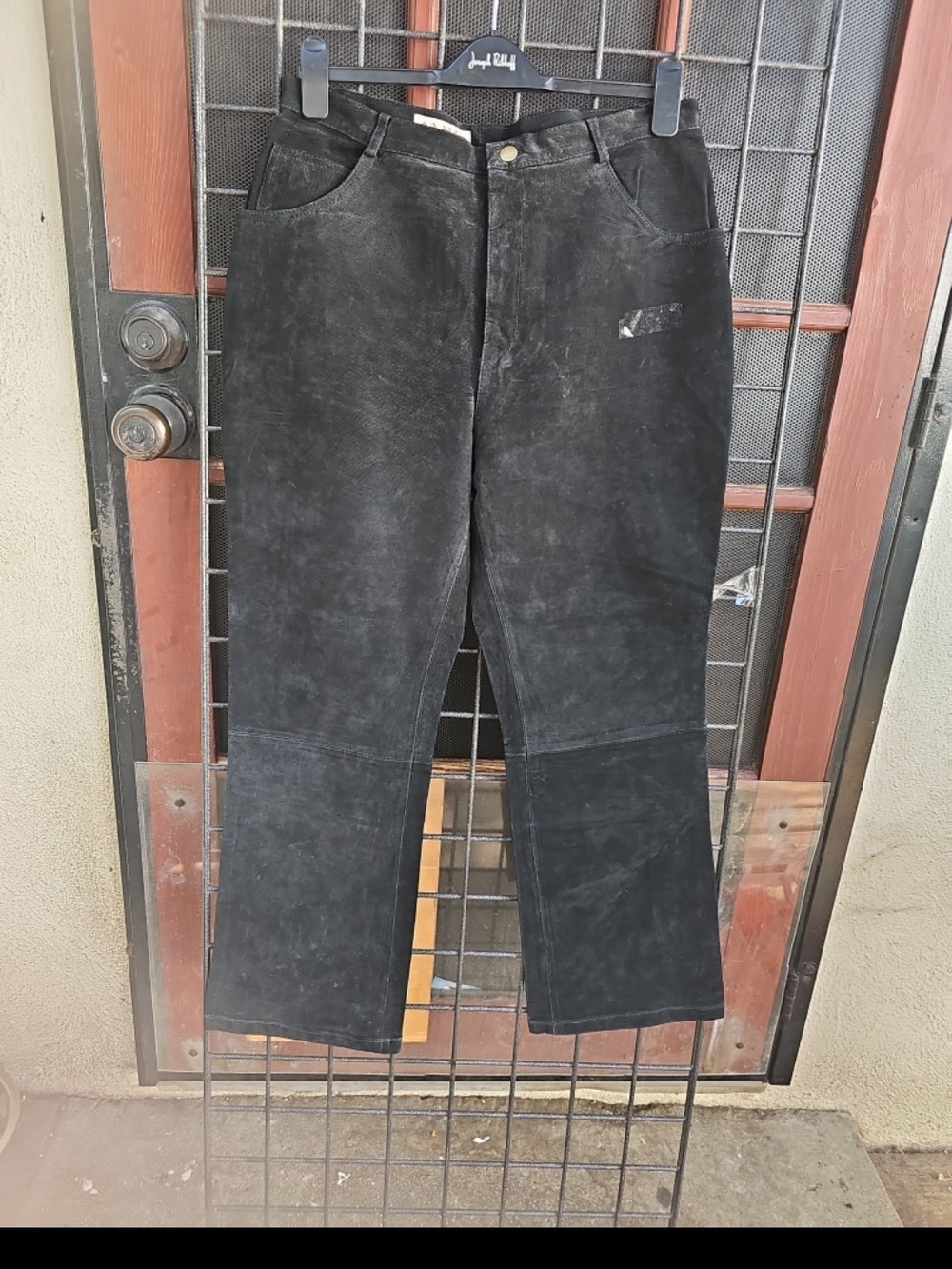 Black Suede Straight-Leg Pants